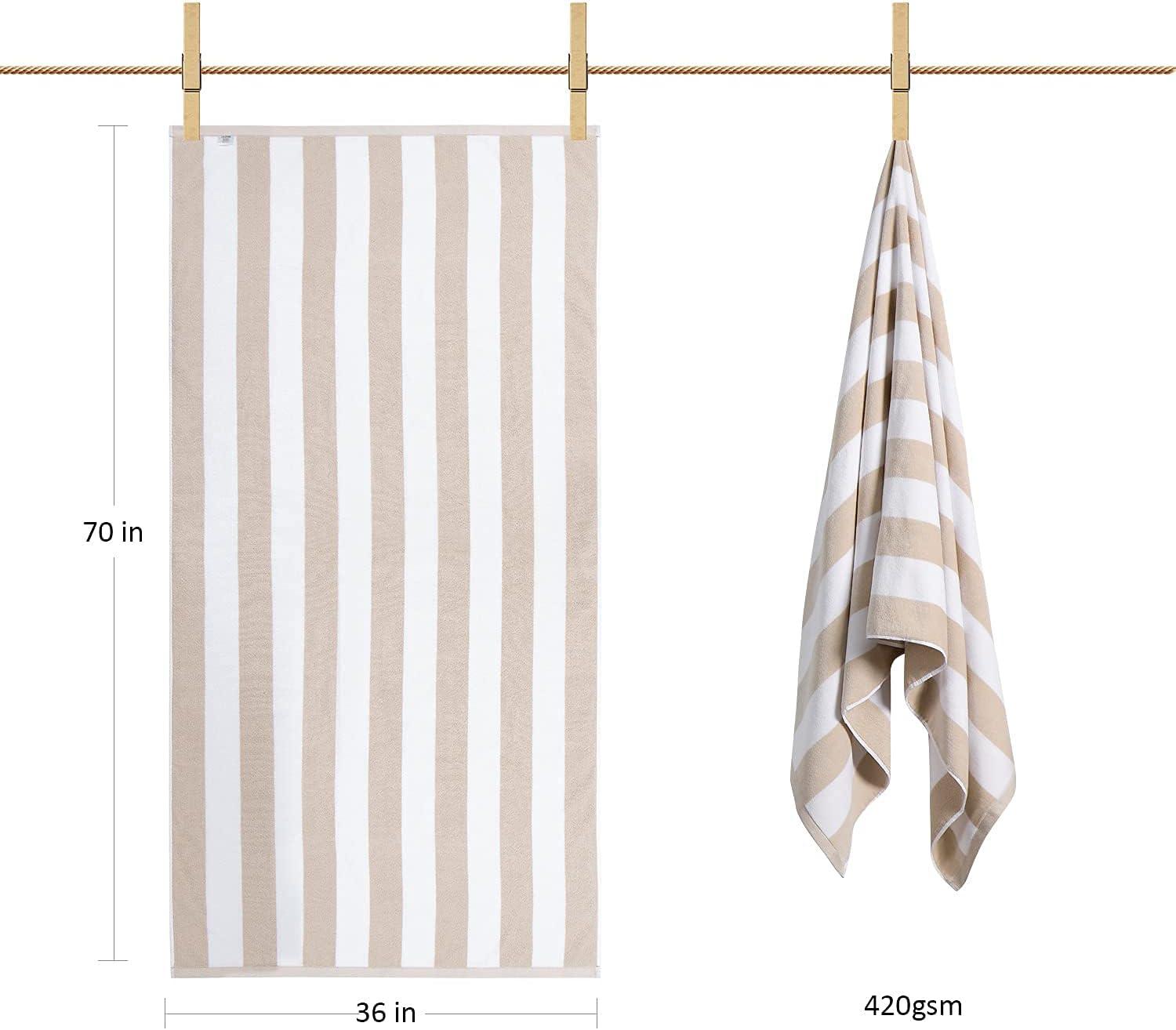 LULUHOME Plush Oversized Beach Towel - Fluffy Cotton Thick 36 x 70 inch Chiffon Striped Pool Towels, Large Summer Cabana Swimming Towel for Adults