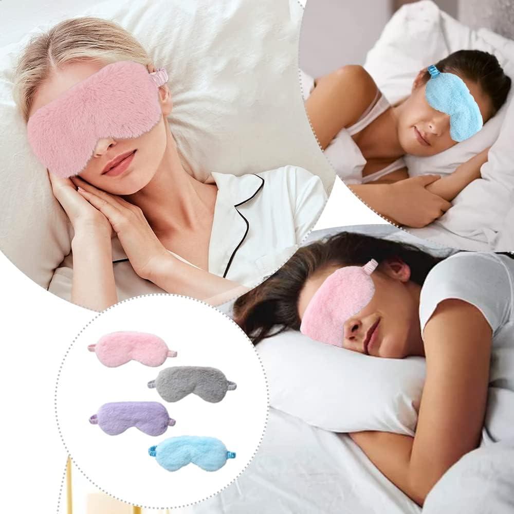 4 Pcs Sleep Mask Plush Eye Mask Silk Sleep Mask Eye Mask Adjustable Sleep  Mask Rabbit Blindfold with Elastic Strap for Women Men Kid