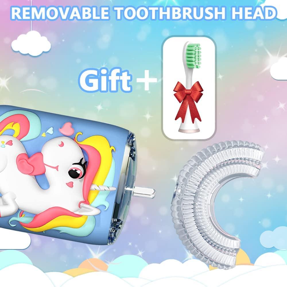 Kids Electric Toothbrush, U Shaped Ultrasonic Automatic Tooth Brush,  Toothbrush with 2 Brush Heads, Six Cleaning Modes, IPX7 Waterproof, Cartoon