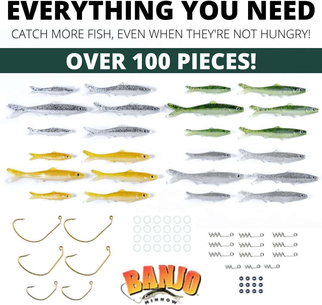 Banjo Minnow 102 Piece Kit + Lifelike Lure for All Fish + Durable