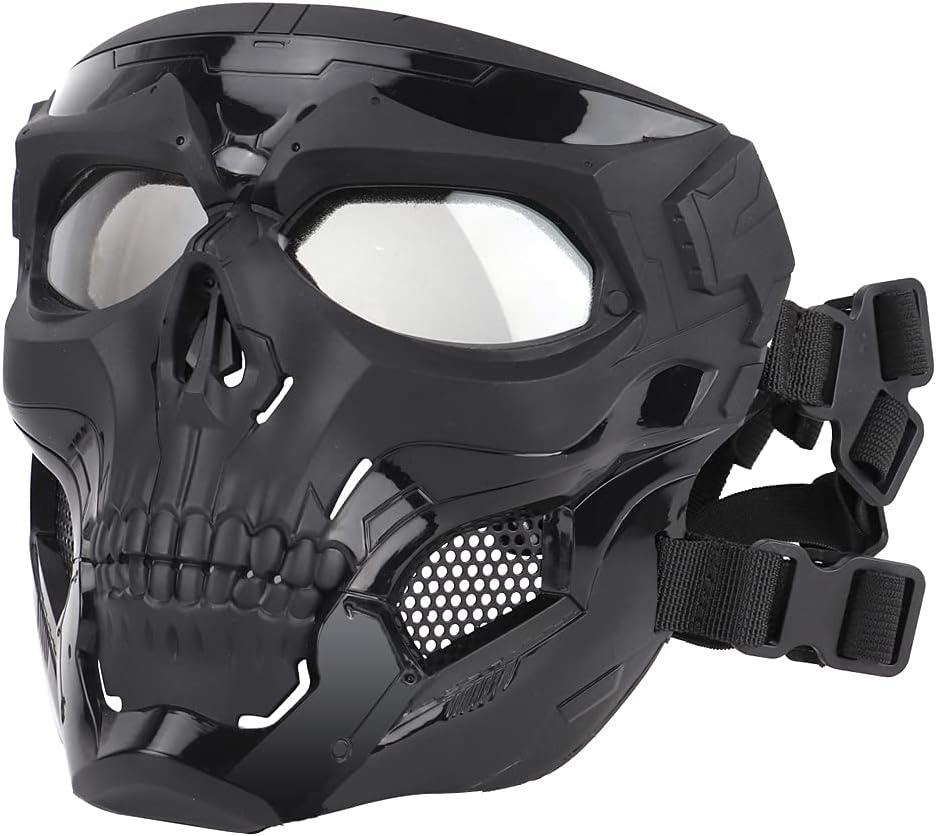 AOUTACC Airsoft Mask Paintball face Skeleton Game Skull Props Party Movie with Goggles full Mask Adjustable Halloween Outdoor Mask Protective Mask Tactical for Paintball Cosplay Activities(Black)