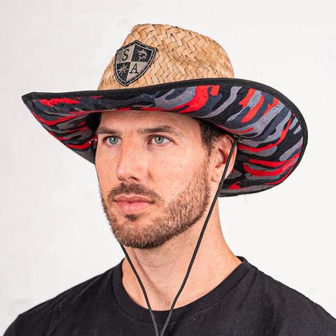 S A Company Cowboy Straw Hat - American Flag Cowboy Under Brim Sun Hat for  Men and Women - UPF 50+ Sun Hat Fire B/O Military Camo