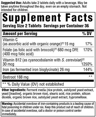 MegaFood Blood Builder Minis - Iron Supplement Shown to Increase Iron  Levels Without Nausea or Constipation - Energy Support with Iron, Vitamin  B12, and Folic Acid - Vegan - 72 Tabs (36 Servings)
