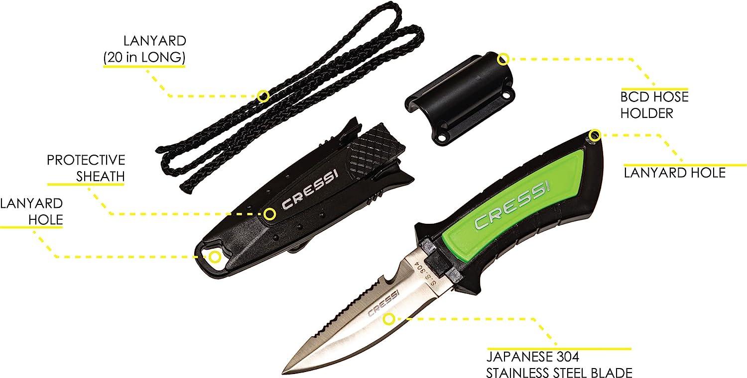 Cressi Short Blade Knife for Scuba Diving and Spearfishing with