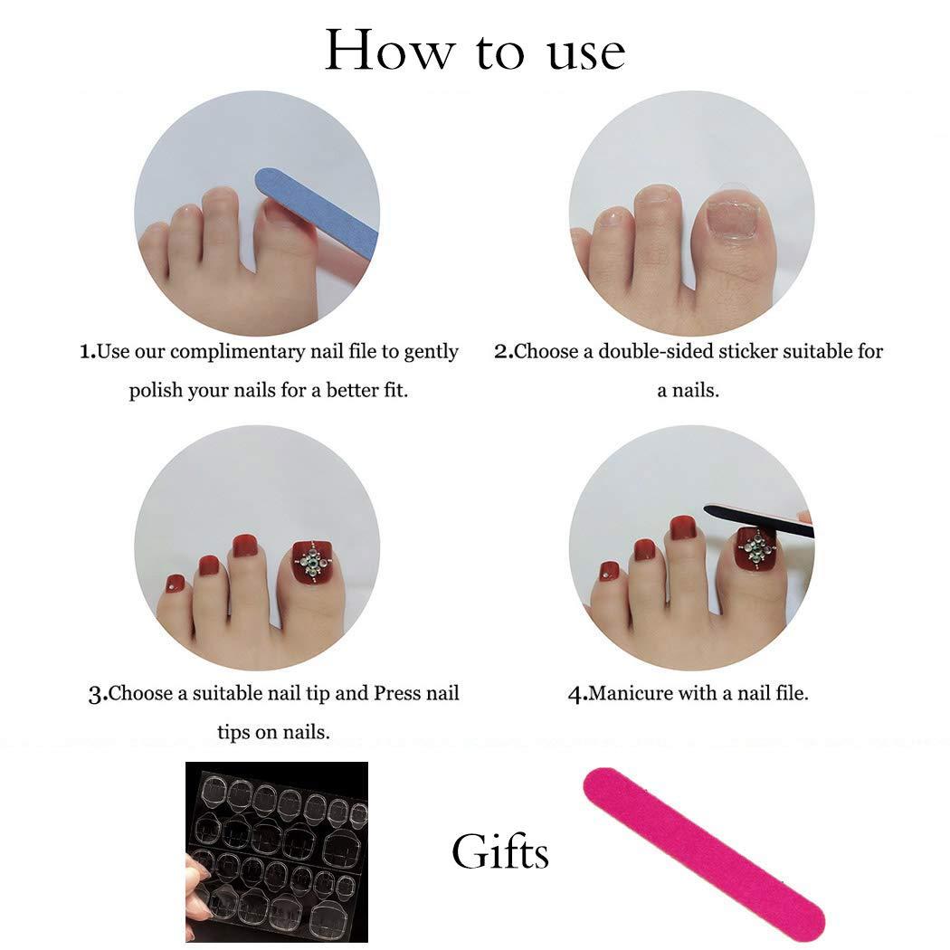 Uranian Rhinestone Glossy Press on Toesnails Red Solid Short Fake