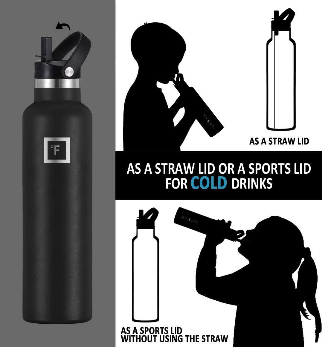 IRON FLASK Straw Lid for Narrow Standard Mouth Insulated Sports Water  Bottles, Standard Mouth, BPA Free, 2 Lids, 4 Straws, 2 Cleaning Brushes  Midnight Black