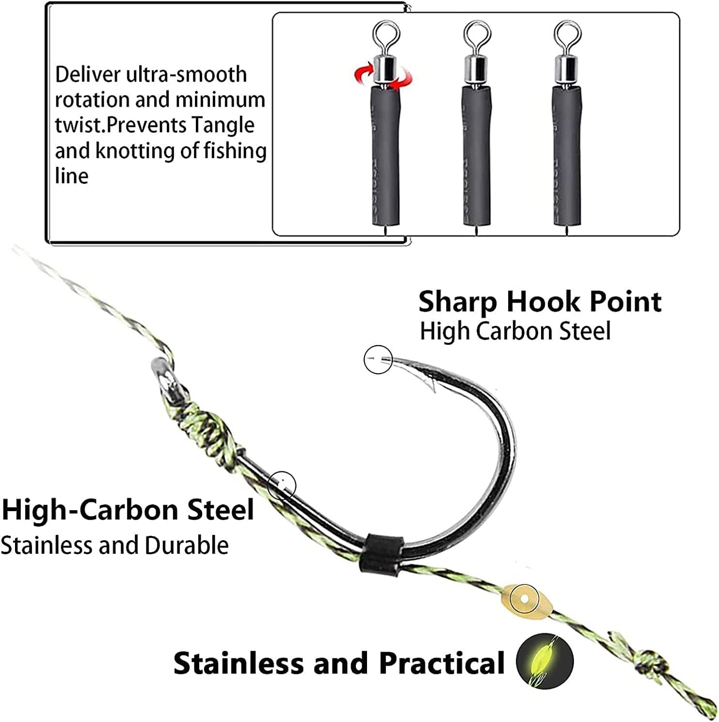 YOTO Carp Fishing Hair Rigs - 24Pcs High Carbon Steel Curved