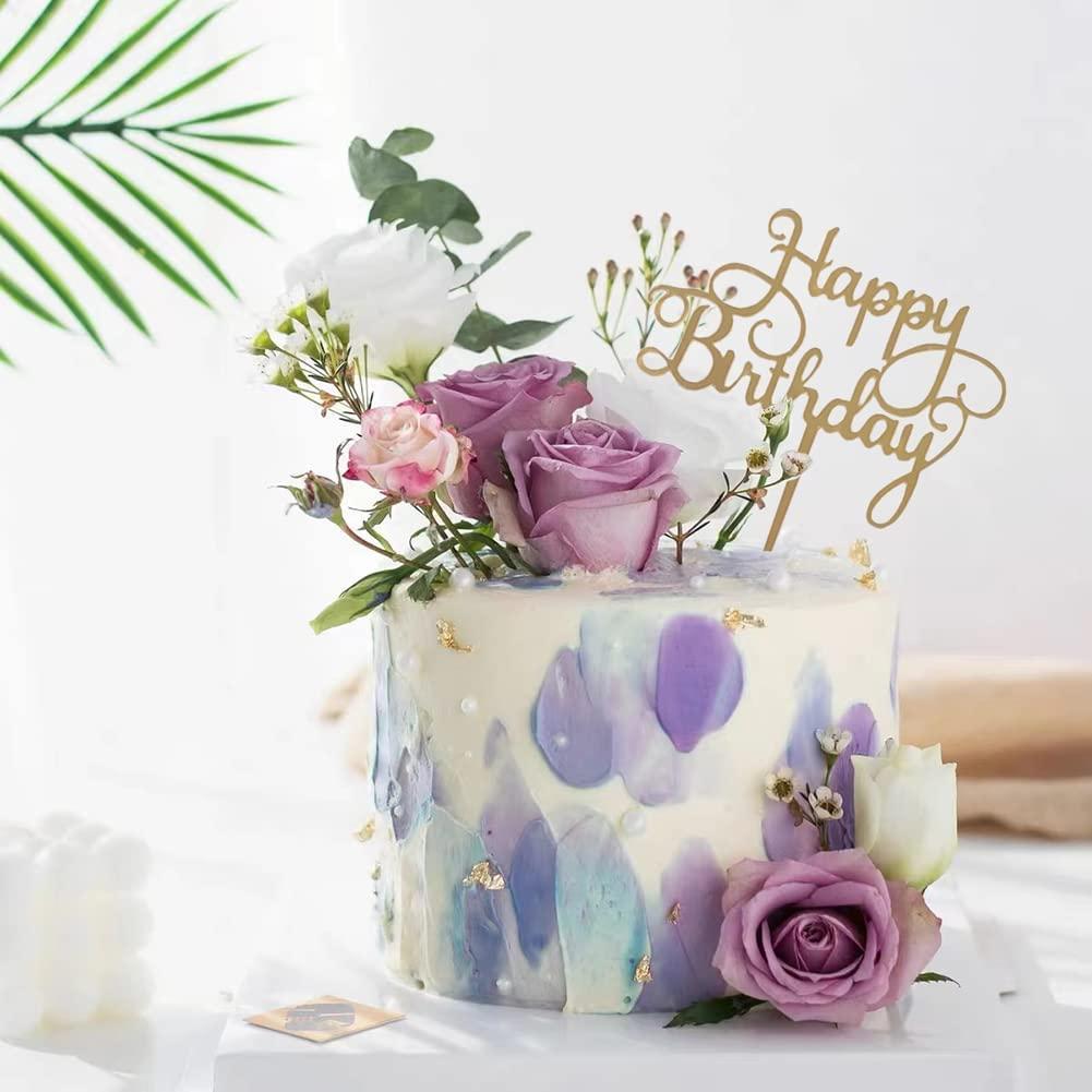 Happy Birthday Acrylic Cake Flowers Gold Cake Topper Birthday Cake Topper  Decor