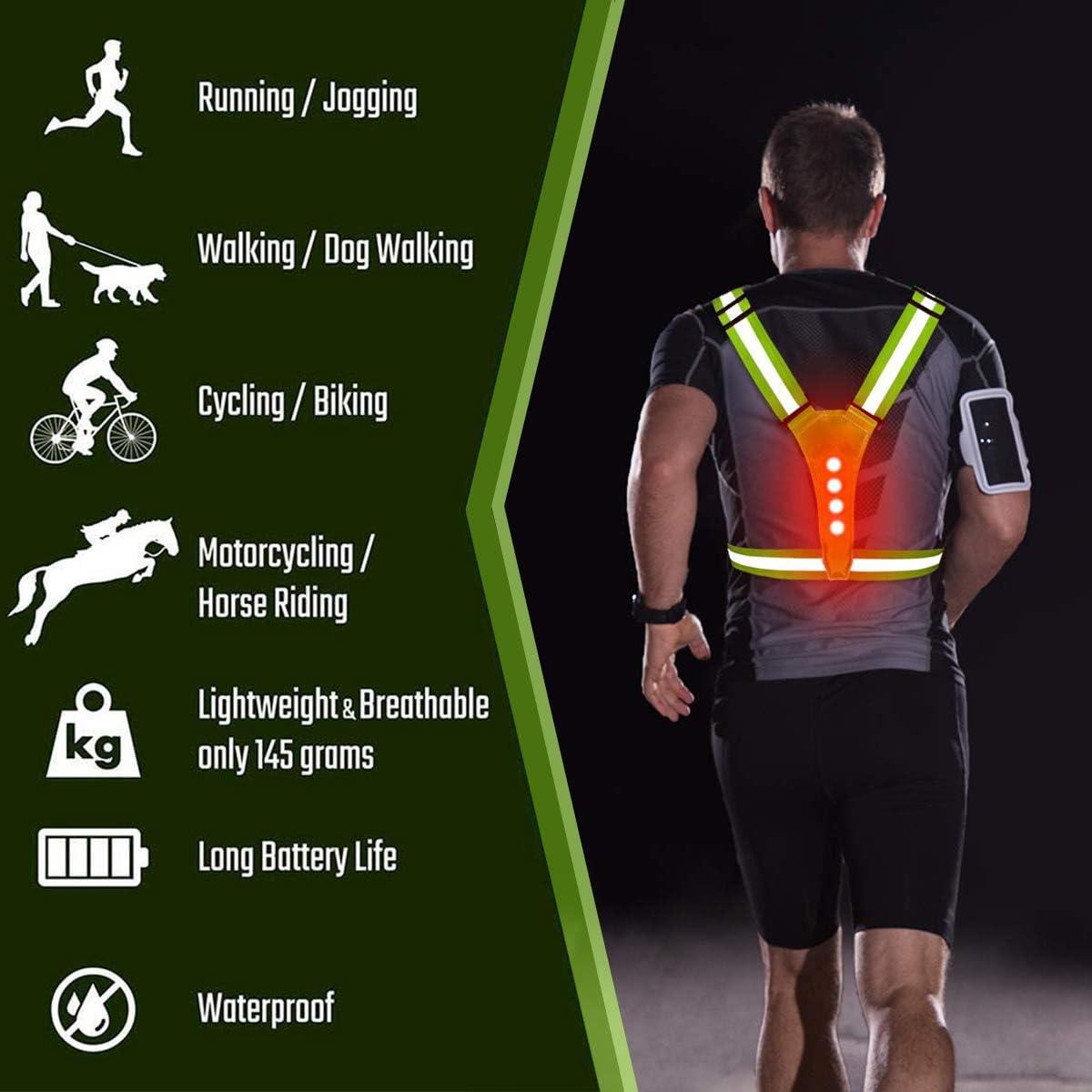 LED Reflective Vest Rechargeable Double-Side LED Strips Elastic Running Gear  for
