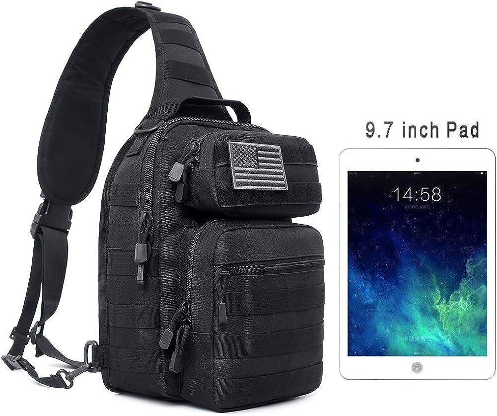Tactical Sling Bag Pack Military Rover Shoulder Sling Backpack Molle Assault  Range Bags Chest Pack Day Pack Diaper Bag Black