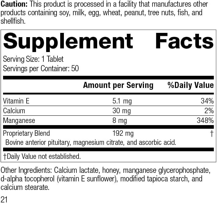 Standard Process EManganese Pituitary Gland Supplement Calcium, Vitamin E, Honey 50 Tablets