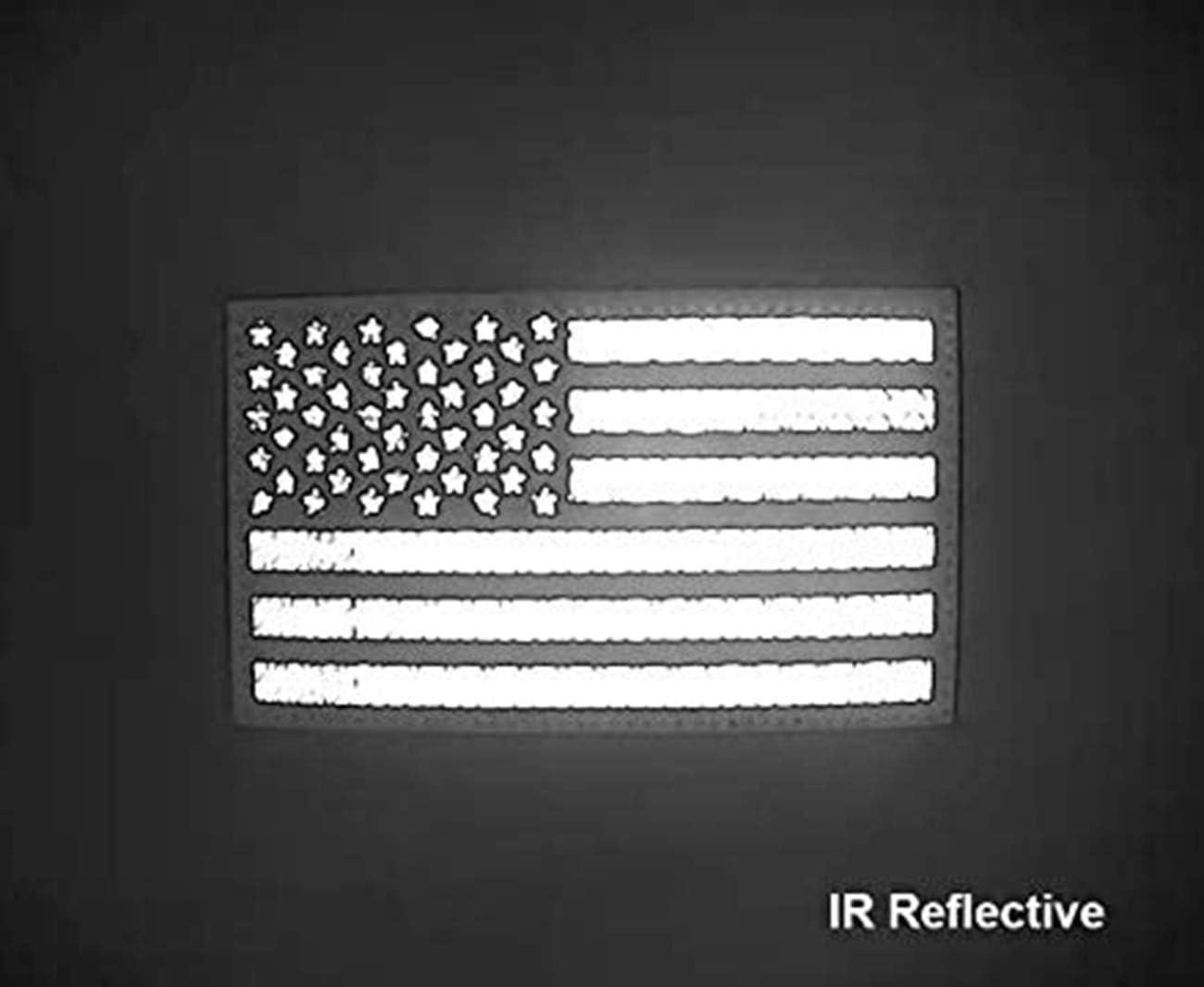 Reflective USA Flag Patch Infrared IR US USA American Flag Patch  Embroidered Hook Loop Fastener Backing Emblem 2x 3.14 (USA  Flag-Black+White）