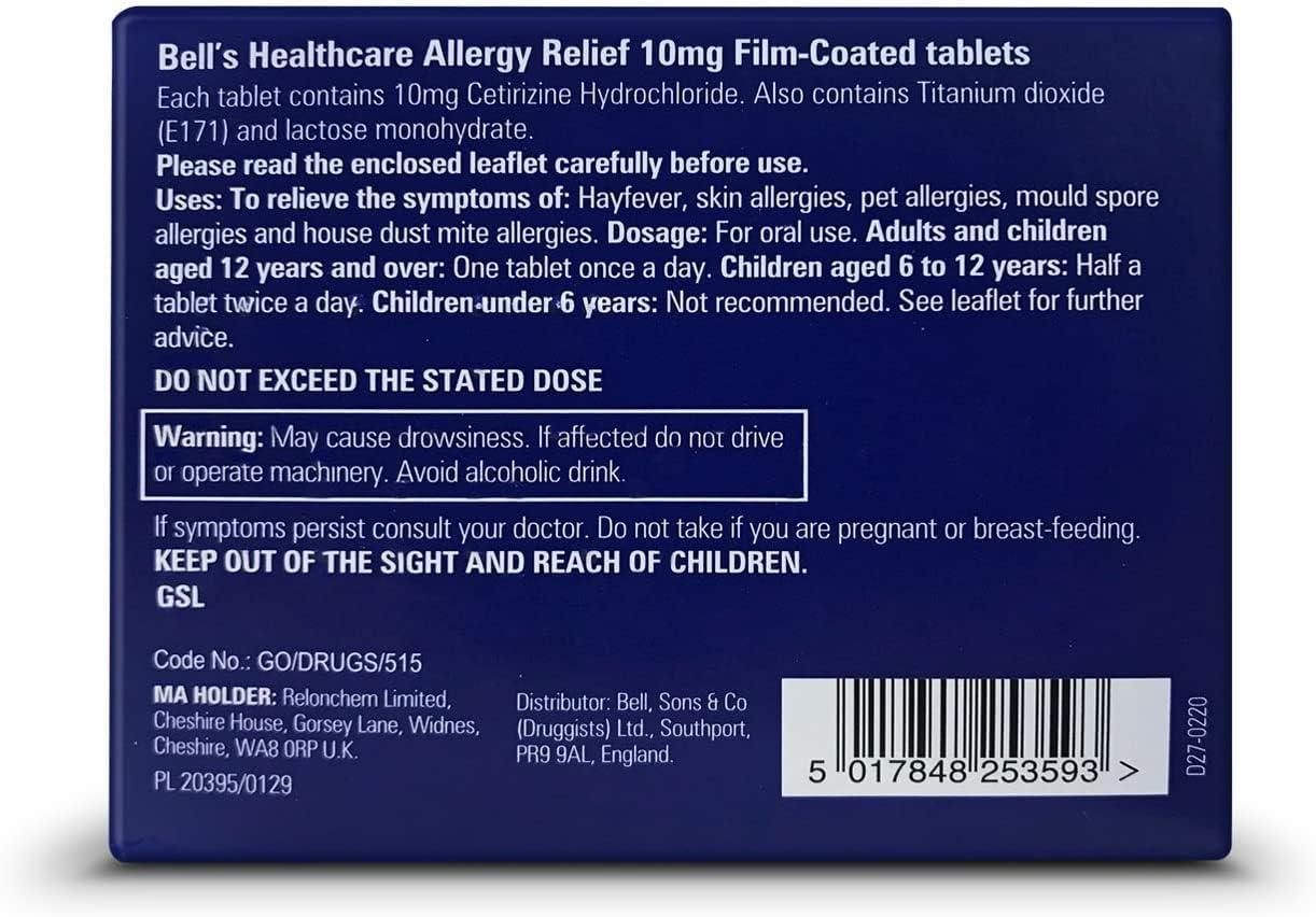 3 Months Supply Bells Healthcare Cetirizine Hayfever Allergy Tablets 30 x 3