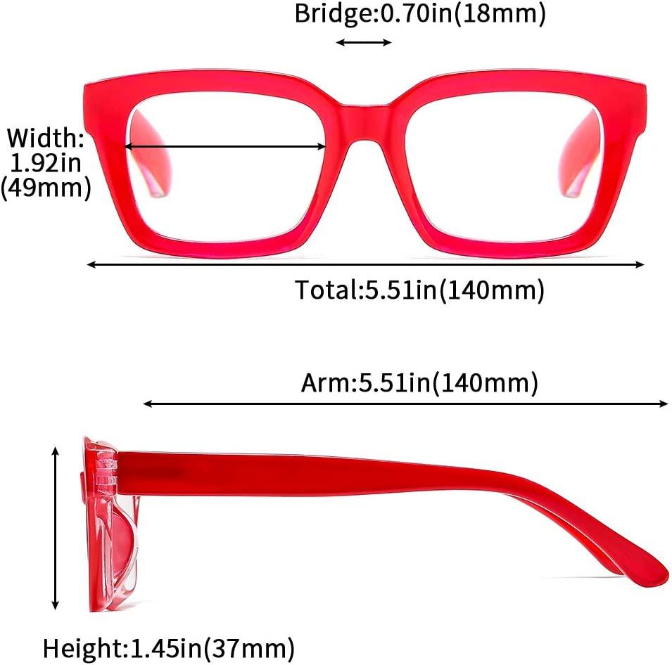 Suertree Oversized Square Reading Glasses for Women and Men Red 3.5X