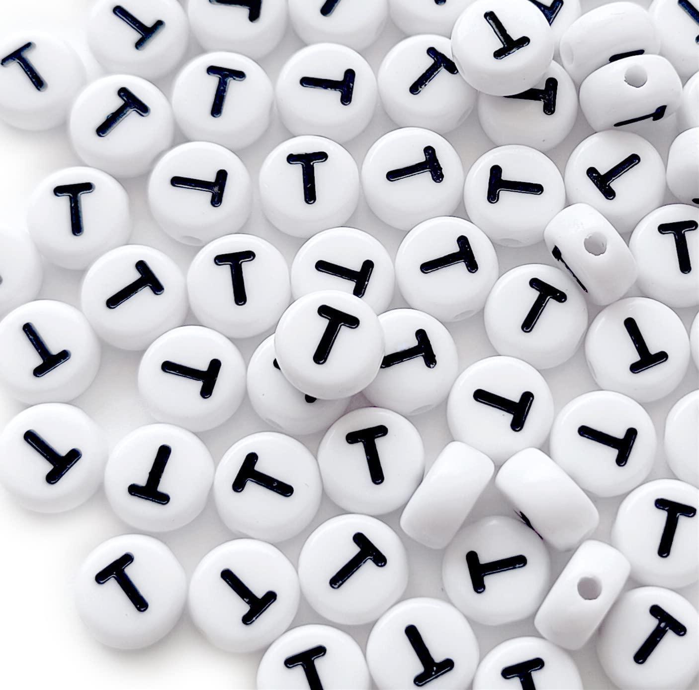 Bxwoum 100pcs Letter Beads White Round Acrylic Alphabet Beads Letter D Beads for Jewelry Making Bracelets Necklaces Key Chains DIY 4x7mm
