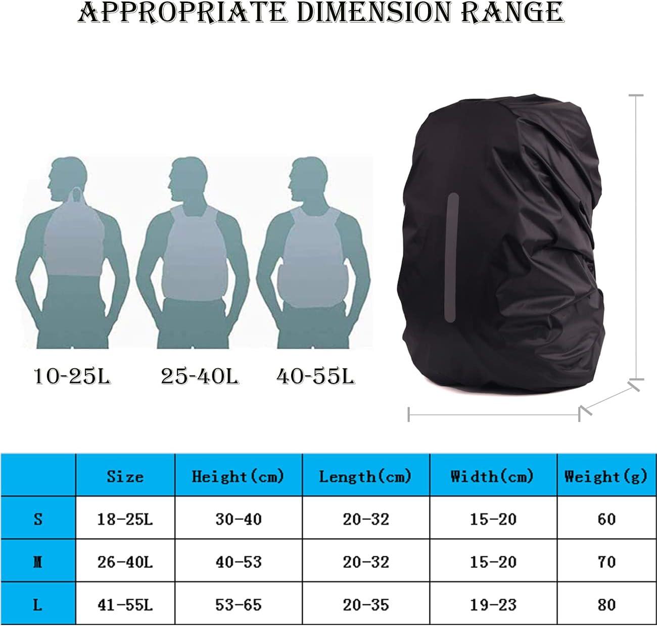 MOPHOEXII 2 Pack Waterproof Backpack Rain Cover | Reflective Strip |  Black+Black M | Ideal for Bicycling/Hiking | 25L-40L Capacity