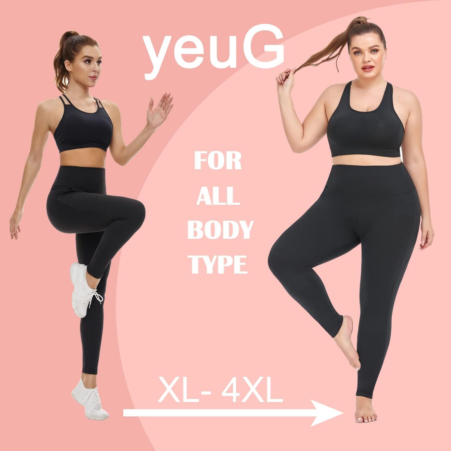 yeuG Women's Plus Size Leggings with Pocket-2 Pack High Waist Tummy Control  Yoga Pants Spandex Workout Running Black Leggings Black black XX-Large