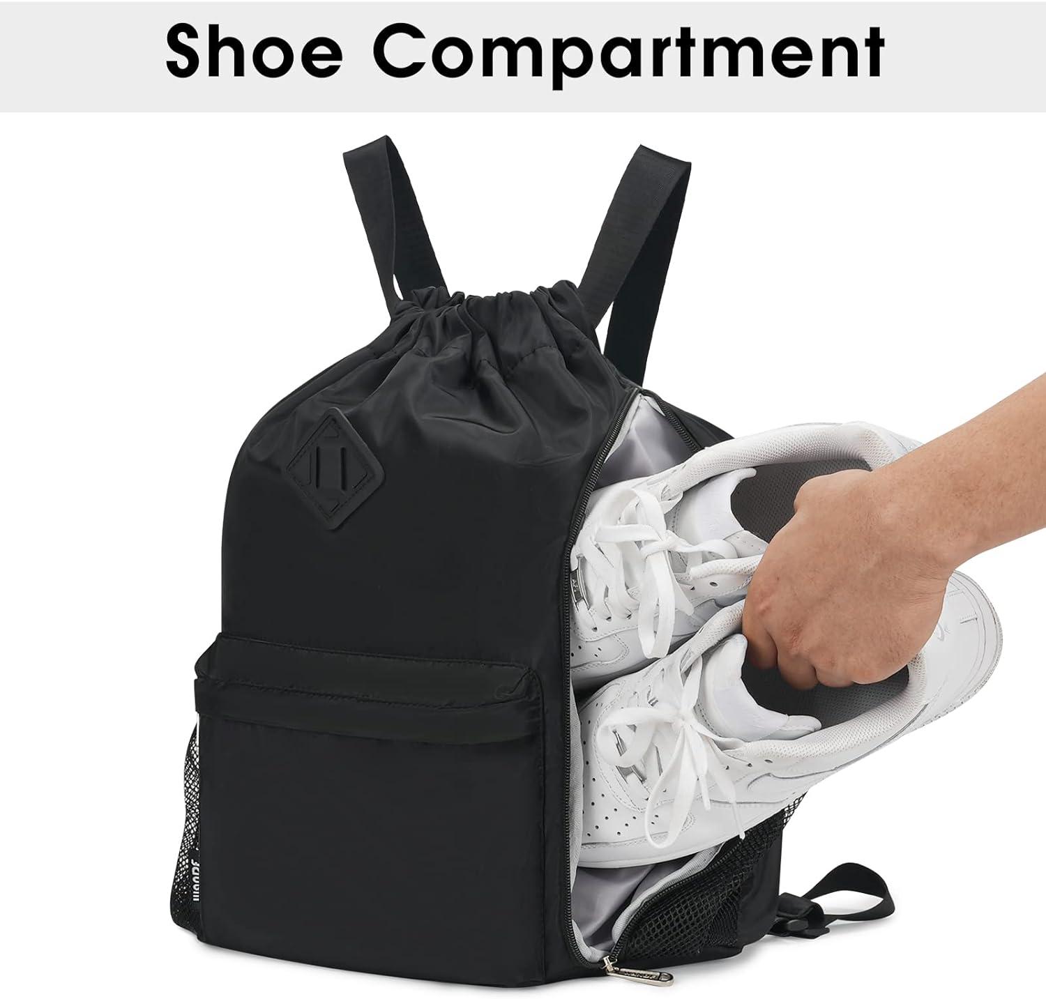 WANDF Drawstring Backpack Sports Gym Bag with Shoes Compartment,  Water-Resistant String Backpack Cinch for Women Men