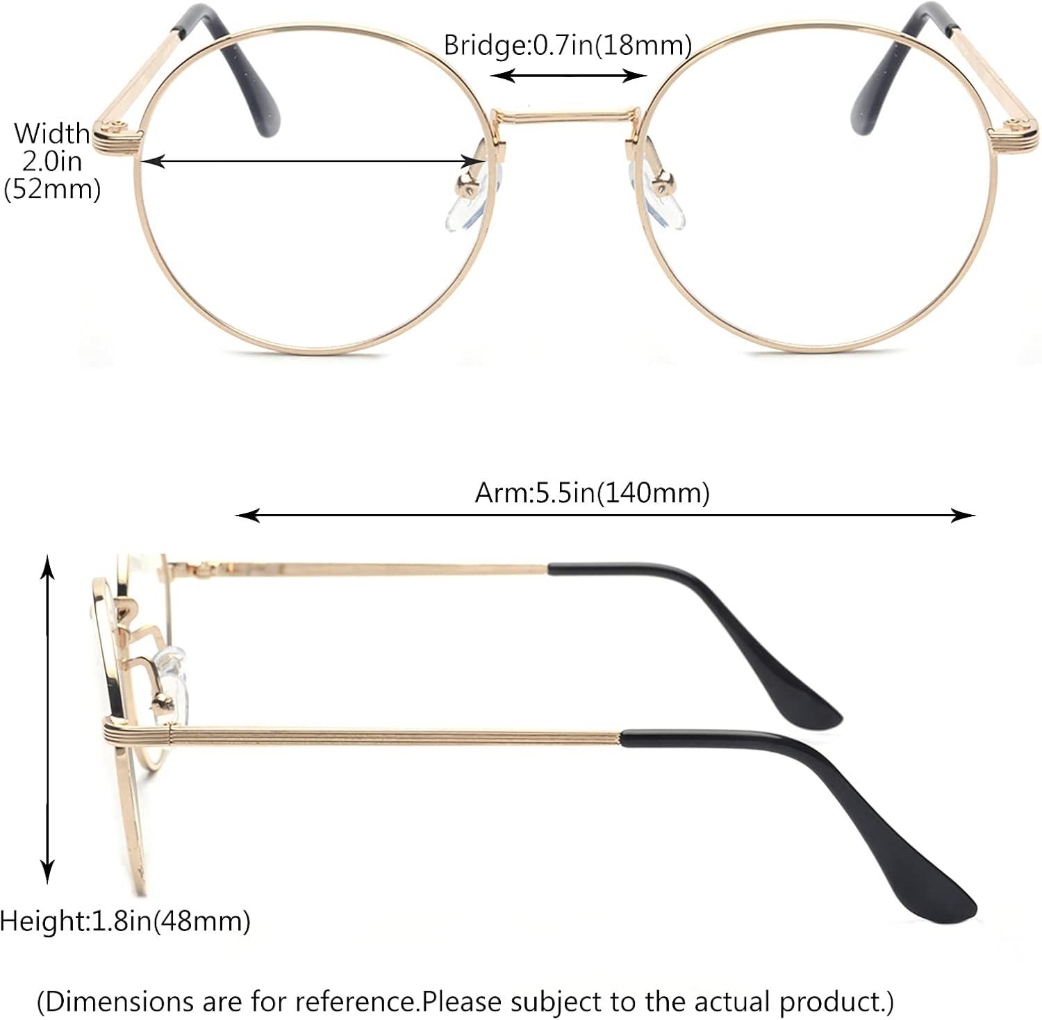 ALWAYSUV Retro Metal Frame Glasses Classic Round Flat Mirror