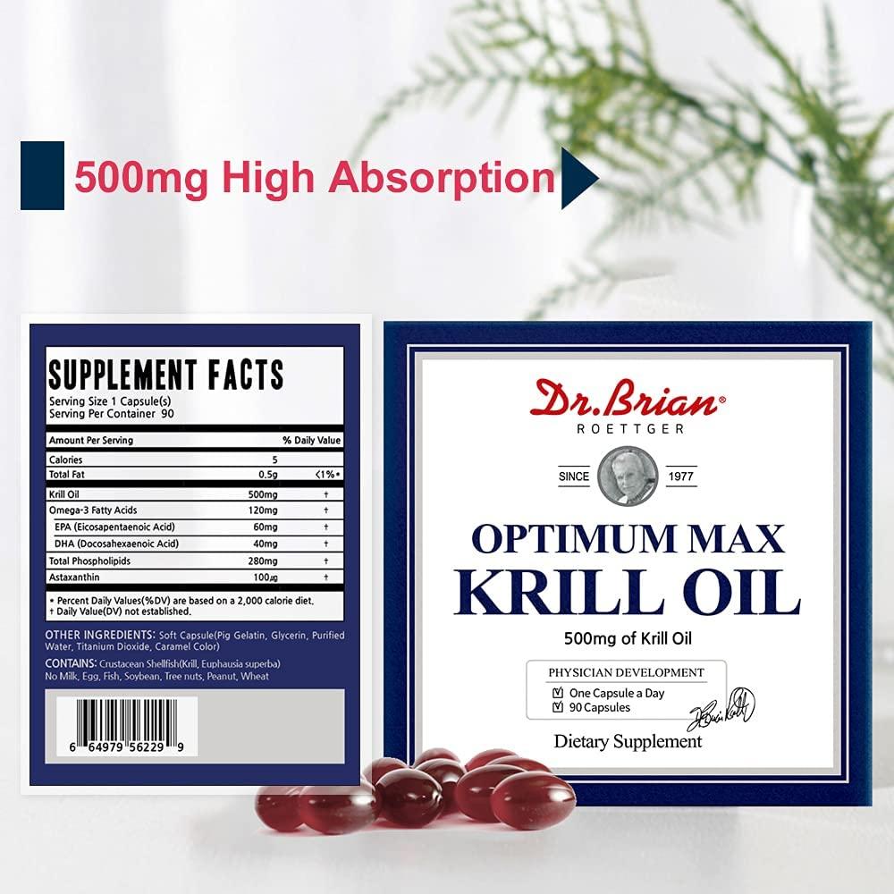 Antarctic Krill Oil Supplement with Astaxanthin 500mg Softgel Capsules