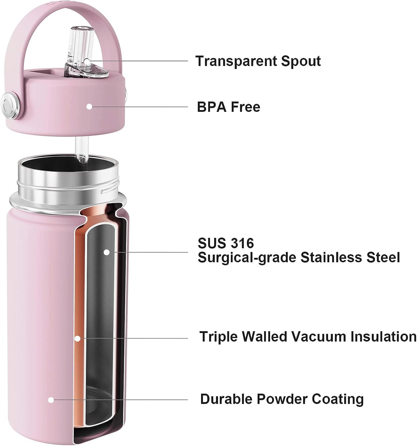 Oisiz Kids Water Bottle with Straw Lid 14oz Vacuum Insulated 316