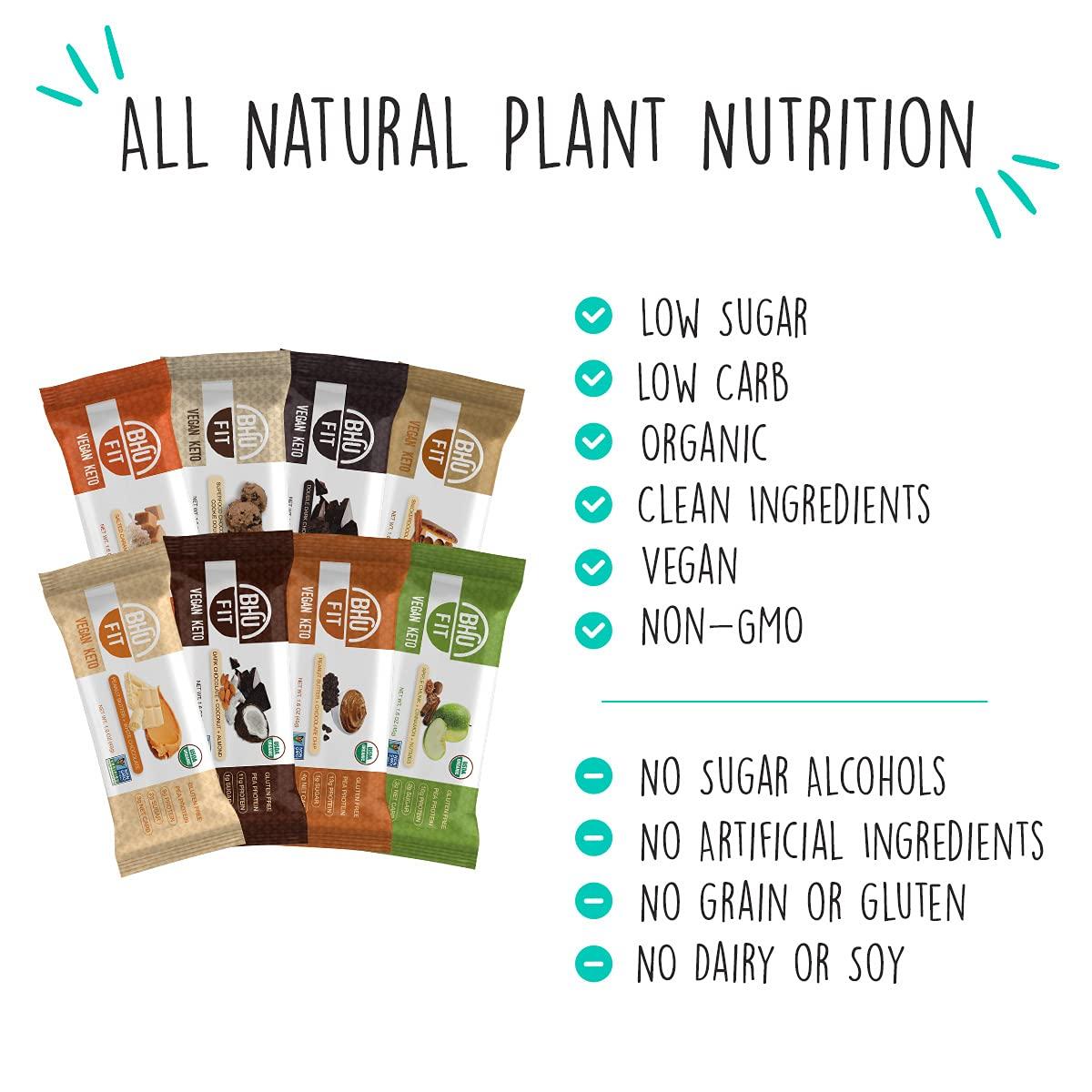 BHU Fit Vegan Protein Bars Organic Keto Snack Low Carb & Sugar