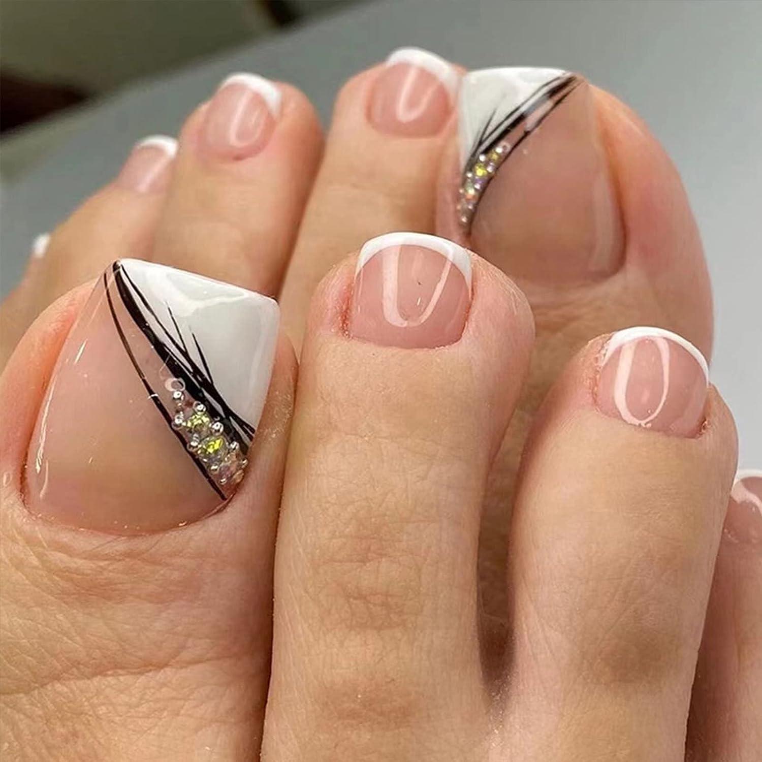 Wedding Summer White Toe Nail Designs - Temu