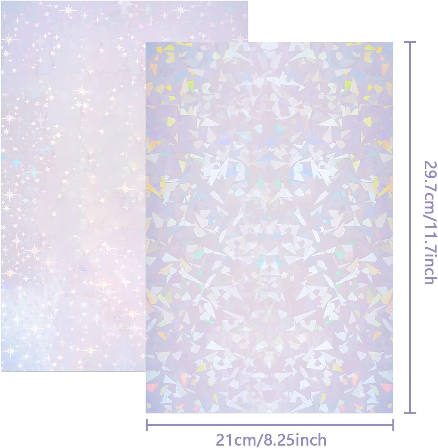 2 Types Transparent Holographic Laminate Sheets Overlay Lamination Vinyl A4  Size Self-Adhesive Holographic Laminate Film Waterproof Vinyl Sticker Paper  for DIY Crafts, 10 Sheets 8.25 x 11.7 Inches 