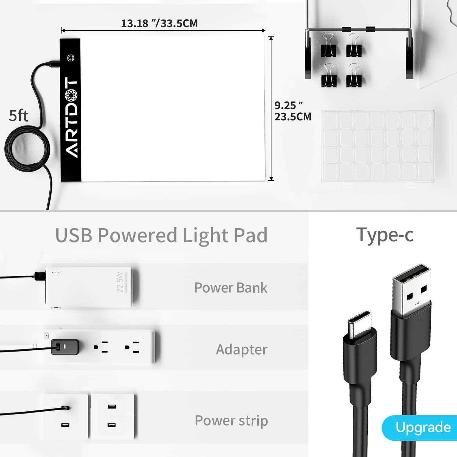 ARTDOT A4 LED Light Board for Diamond Painting Kits USB Powered Light Pad  Adjustable Brightness with Detachable Stand and Clips A4 Light Pad