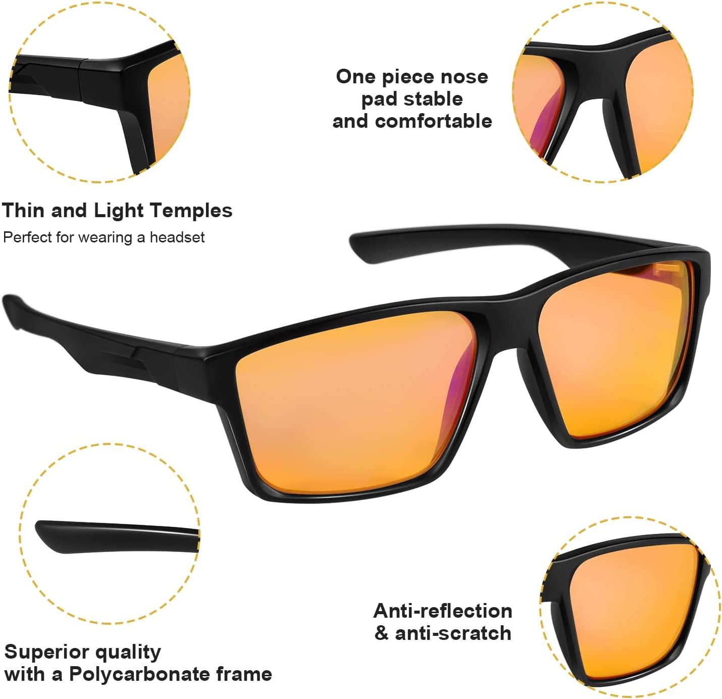 Blue Light Blocking Gaming Glasses for Women Men - Anti-Fatigue Anti Glare  UV Filter - Professional Eyestrain Relief - Black