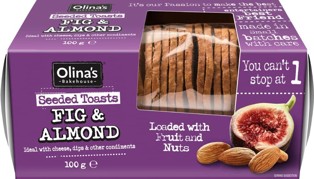 12x Olina's Bakehouse Seeded Toasts Sunflower Seed And Fig Box (12x100