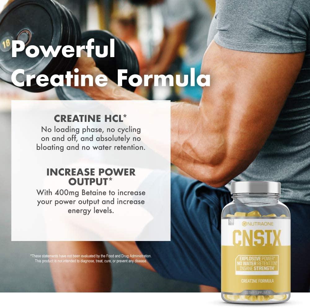 CNSix Creatine Capsules by NutraOne Creatine HCL to Help Build Lean Muscle (600mg 200 Capsules)