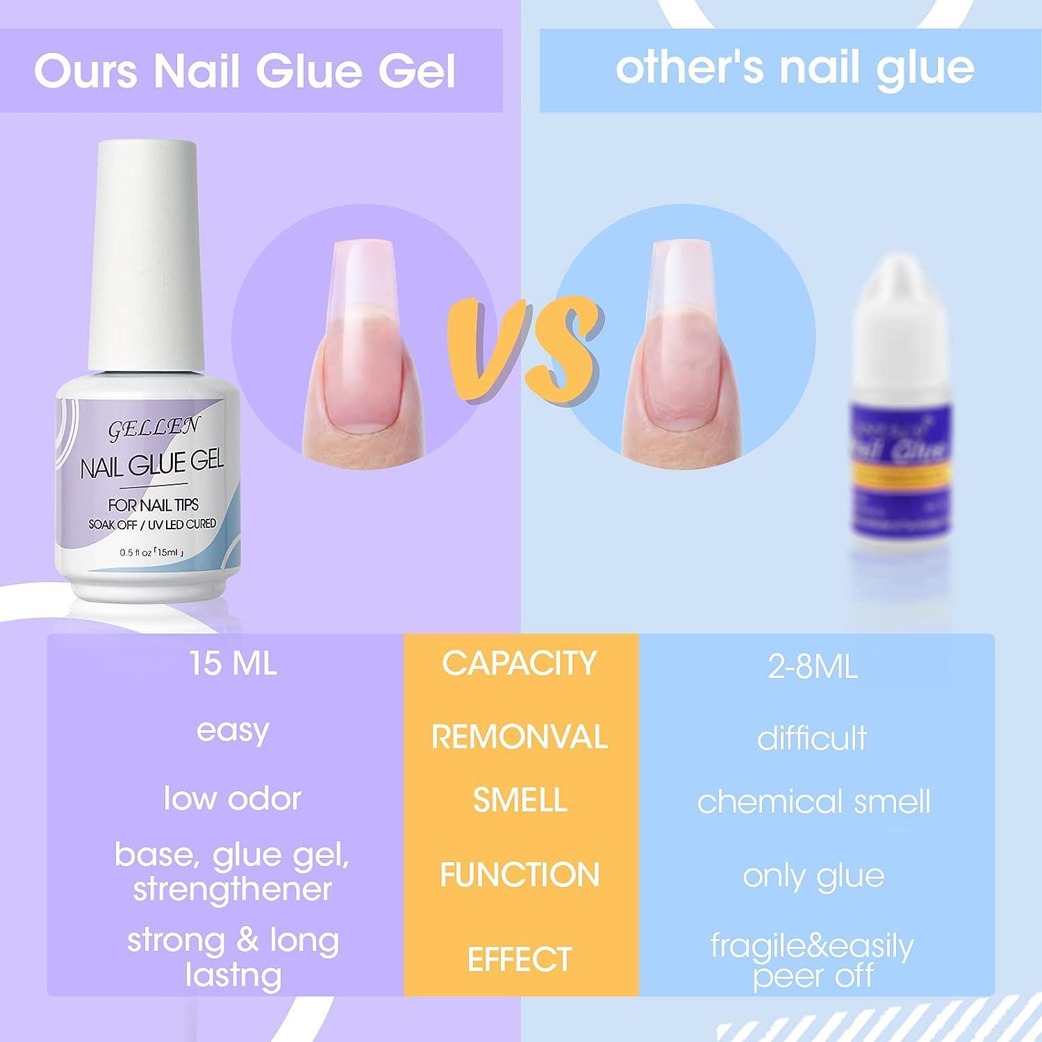 Gellen Nail Tips and Glue Gel Kit, Nail Extension Kit with 504pcs Almond Clear Fake Nails, U V LED Nail Lamp, 3 in 1 Nail Glue, Home/Salon DIY Nail A