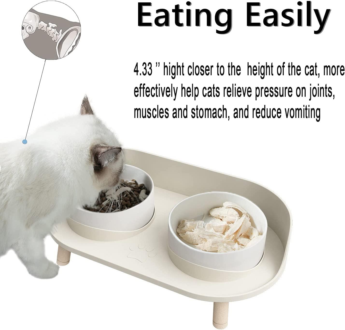 Elevated Cat Food Bowls, Ceramics Dog Cat Water Bowls Stand with No-Spill  Design,3 Adjustable Heights Anti Vomiting cat Bowl,5 inches Ceramic Bowl  for Medium and Small Size Dog Cats White