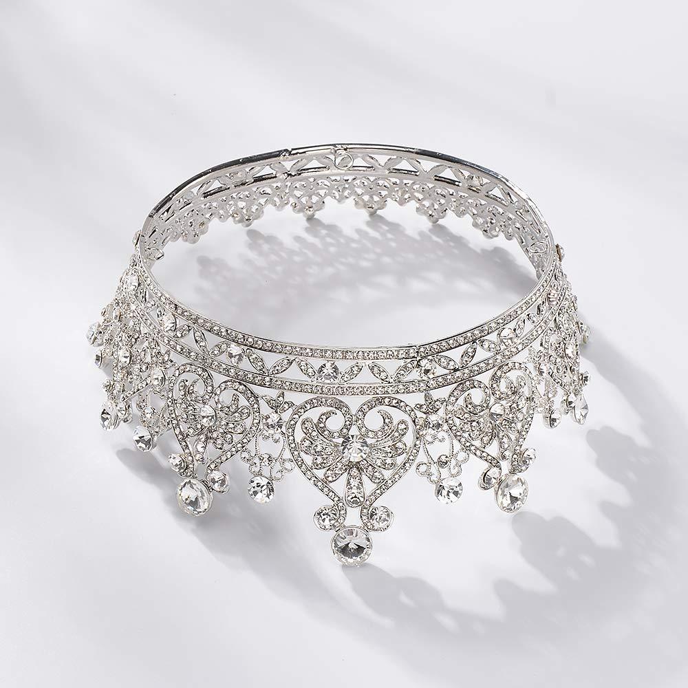 S SNUOY Full Round Crystal Queen Crown – Sparkly Tiara For Brides, Pageants, Parties