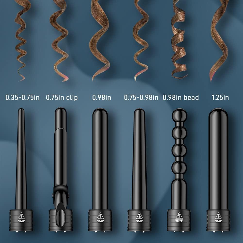 Curling Iron Wand Set Hair Barrels 6 in 1 with Heated Setting and
