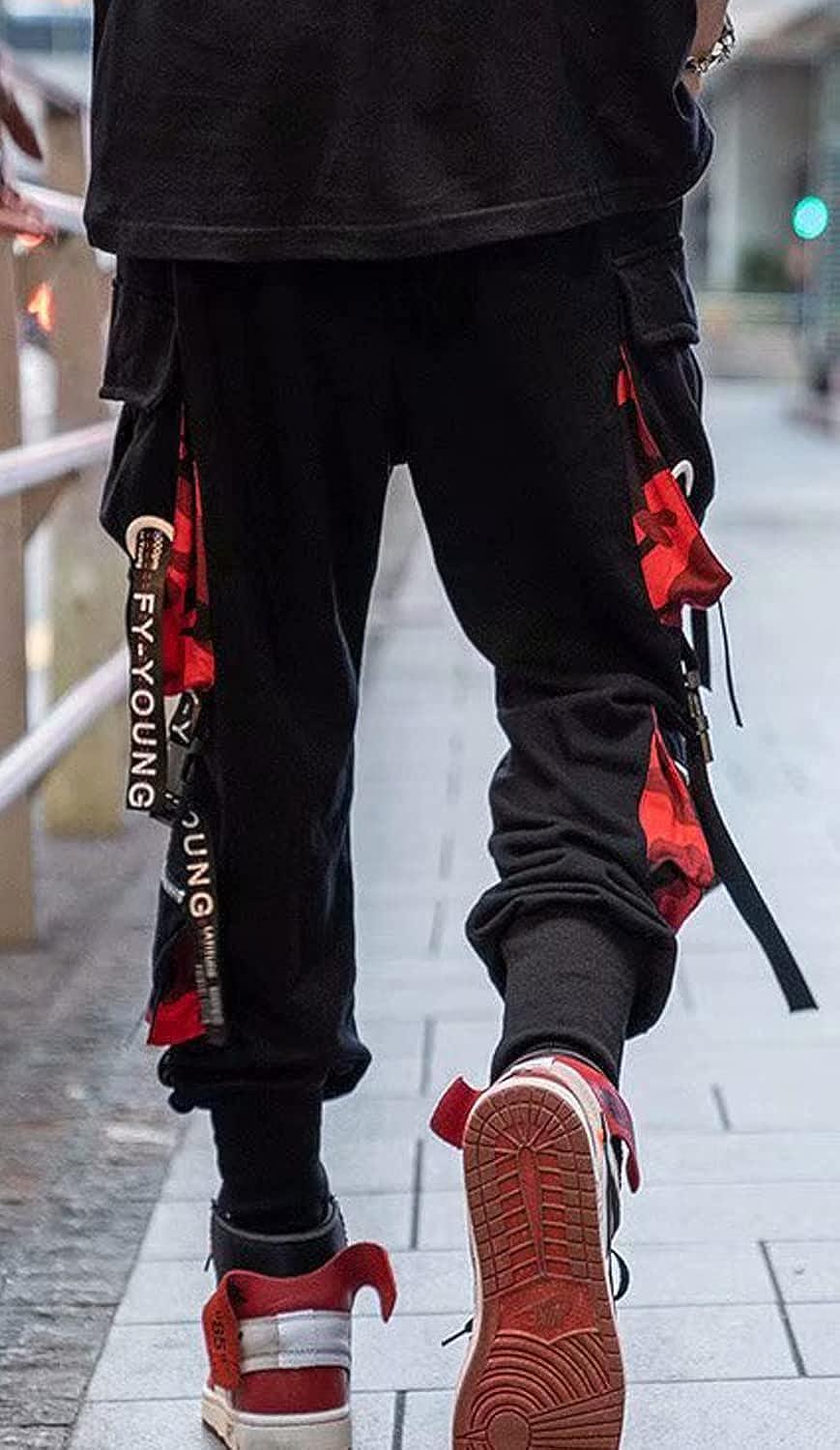 Red Sweatpants Streetwear, Baggy Black Red Pants