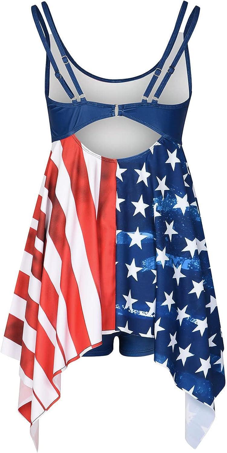 Tie Dye Tankini Swimsuits for Womens American Flag Bathing Suit