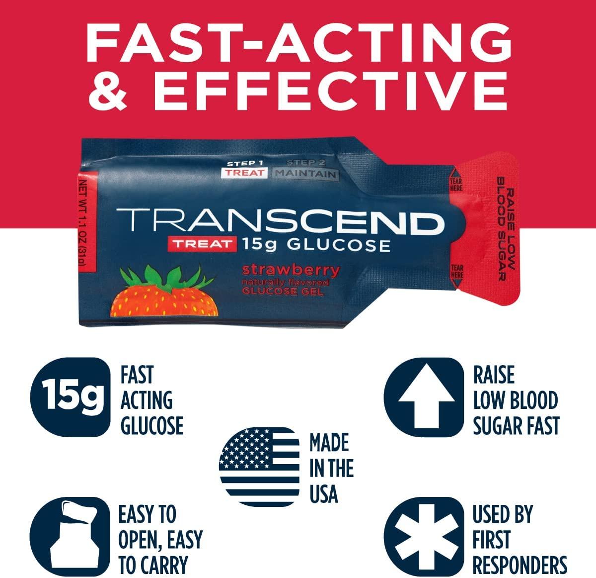 Transcend Glucose Gel Packs Strawberry 15 Pack (1.1oz Each) FSA