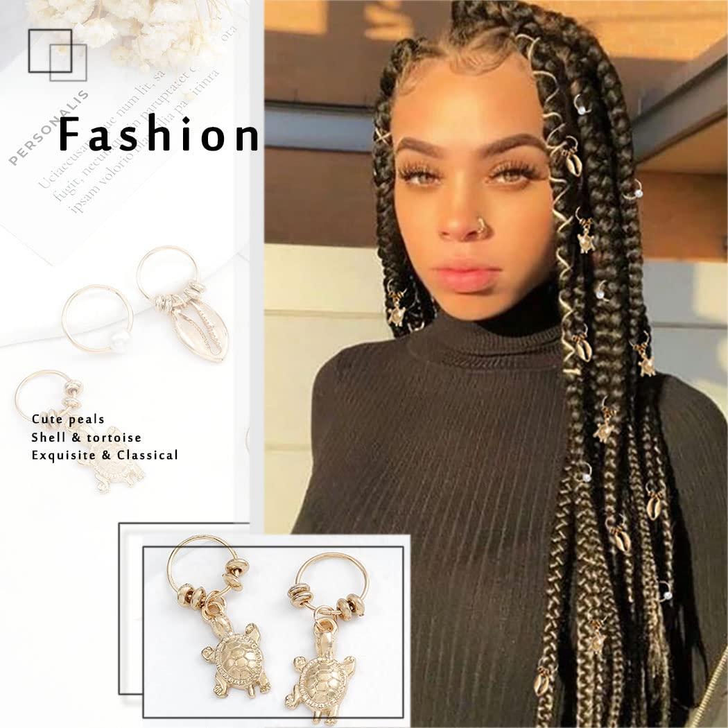 Formery Shell Loc Hair Ring Jewelry Gold Tortoise Charms Braid Hair Jewels  Clips Pearls Dreadlock Accessories for Women and Girls (15pcs) (Shell)