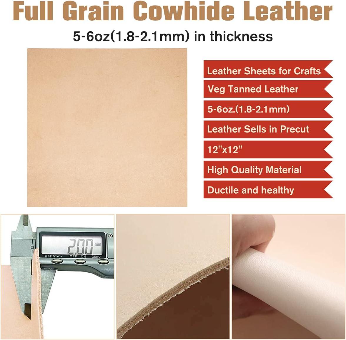 Thick Leather Sheets for Crafts Tooling Leather Square Veg Tan Leather  1.8-2.1mm Full Grain Leather Pieces Genuine Cowhide Leather for Crafts  Sewing Hobby Workshop 12x12 Veg tanned 12x12