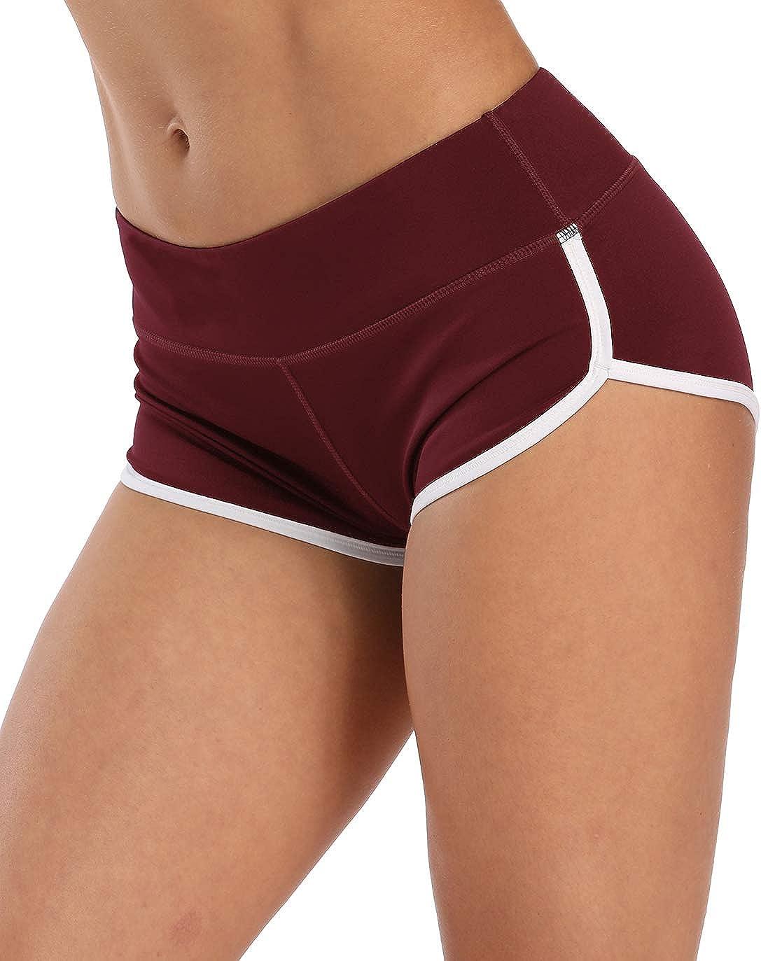 ENEESSI Women's Booty Shorts Workout Butt Lifting High Waist Yoga Running Gym  Shorts Wine Red/White XX-Large Short