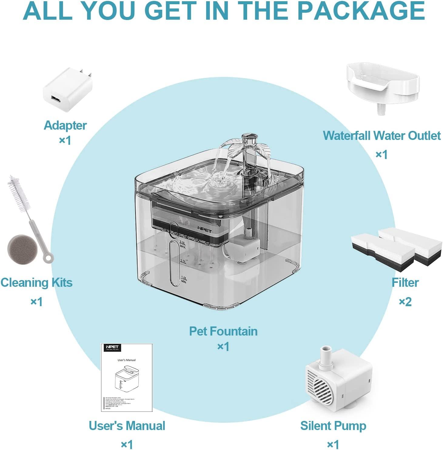 NPET Cat Water Fountain, 3L Automatic Pet Drinking Fountain Dog Water