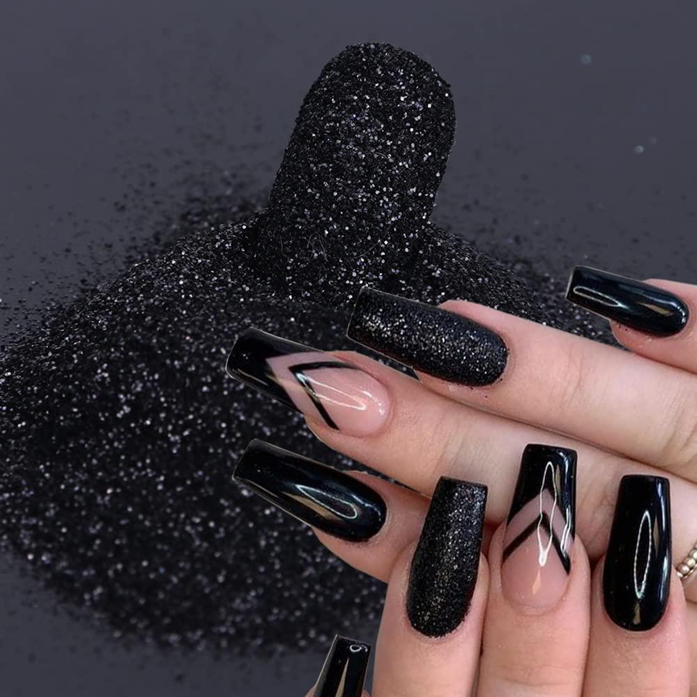 Black Nails with Holographic Magic
