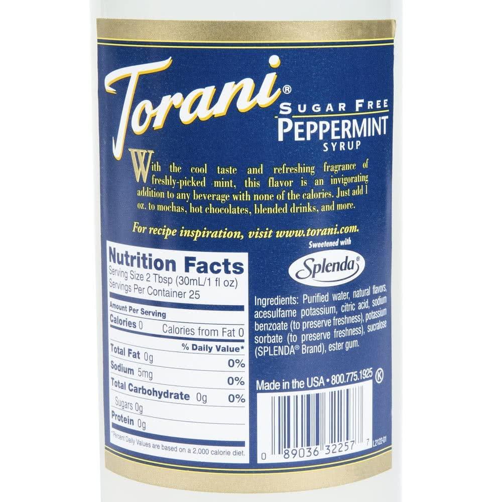 Torani Sugar Free Peppermint Syrup 750ml Delicious Flavor for Drinks
