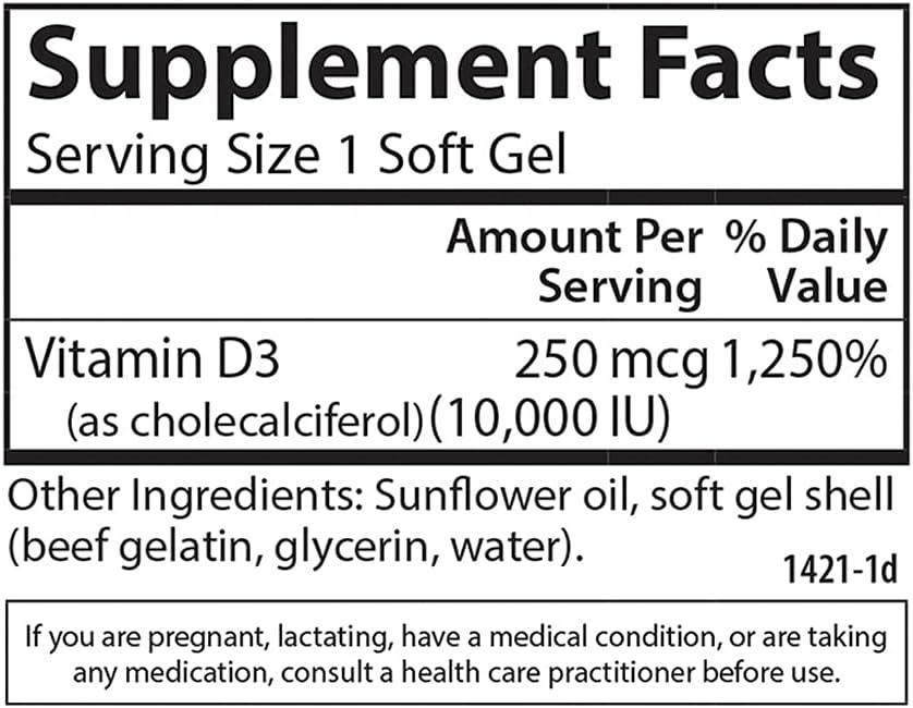 Carlson Vitamin D3 10000 IU (250 mcg) Bone Health Muscle Health