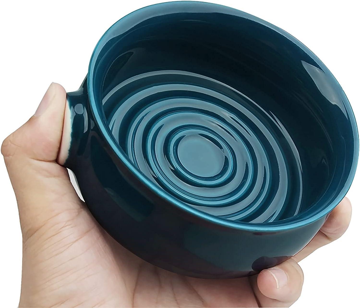 Lake Blue Ceramic Shaving Soap Bowl with Nonslip Handle Large