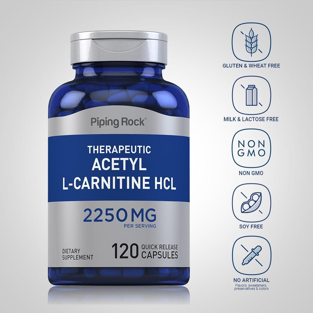 Piping Rock Acetyl L-Carnitine 2250 mg | 120 Capsules | Non-GMO Gluten Free  Therapeutic HCL Supplement - Buy Internationally | Buy Now with Express  International Delivery