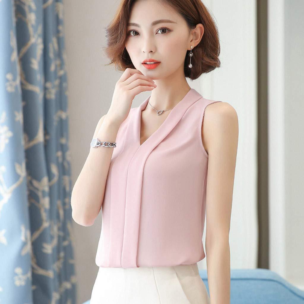 Chiffon Sleeveless Pink XL Women's Blouse Casual Office Wear