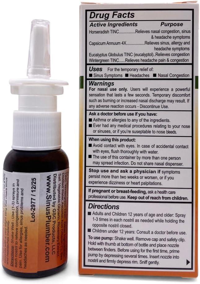 Sinus Plumber Natural Allergy Relief Nasal Spray with Capsicum Fast